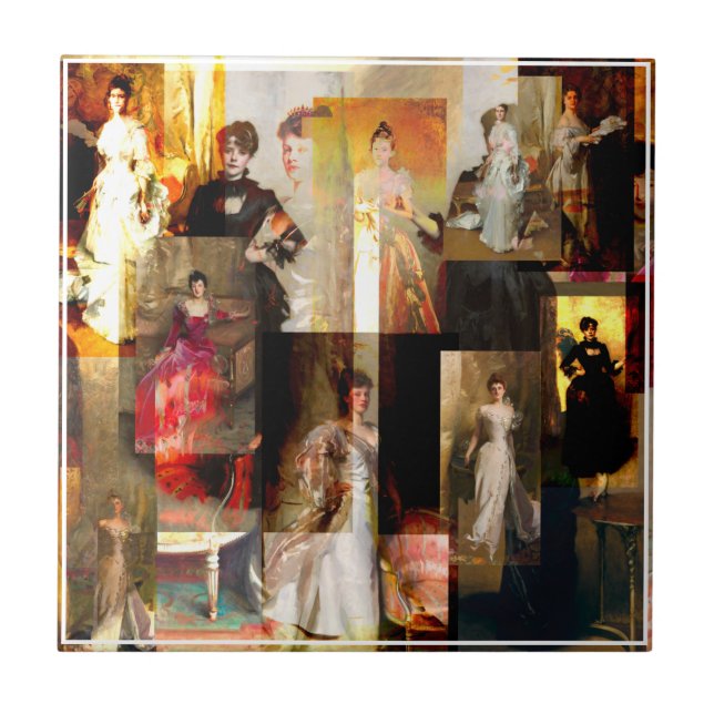 John Singer Sargent Portrait Collage Red and Black Ceramic Tile (Front)