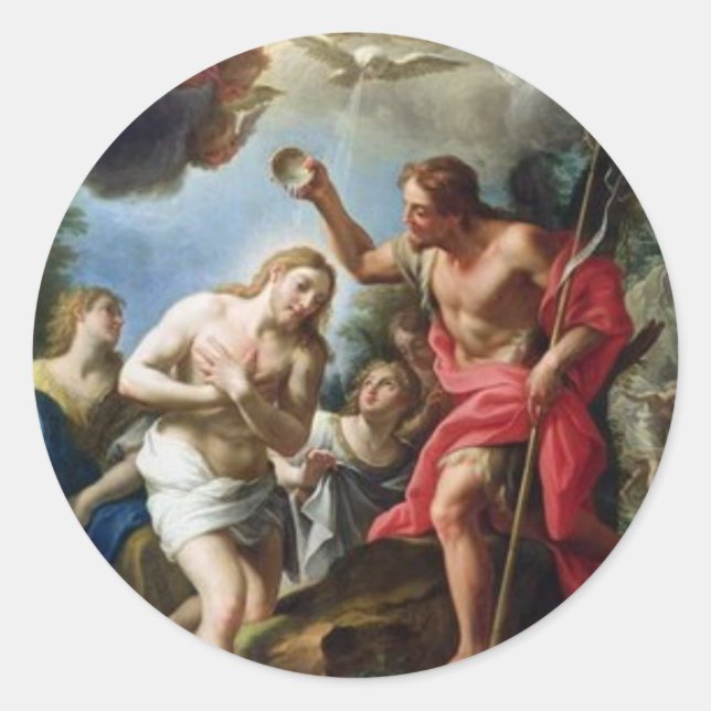 John-the-Baptist-baptizing-Christ-by-Trevisani Classic Round Sticker (Front)