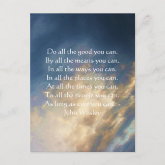 John Wesley Living Quote With Blue Sky Clouds Postcard