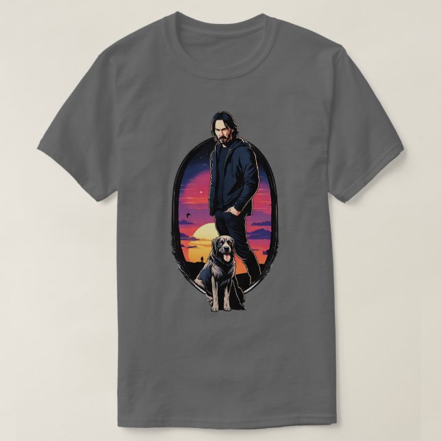 John Wick and His Trusty Dog Sunset Movie T-Shirt (Design Front)