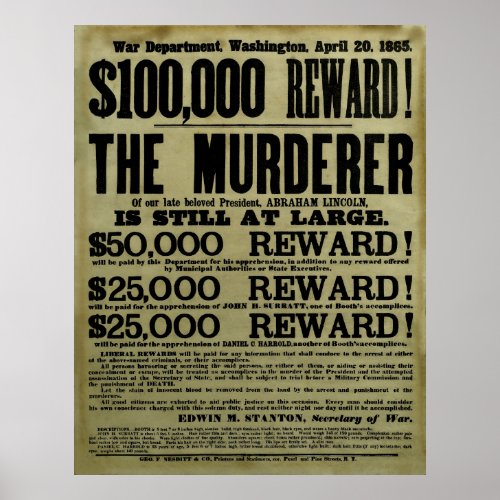 John Wilkes Booth Wanted Poster