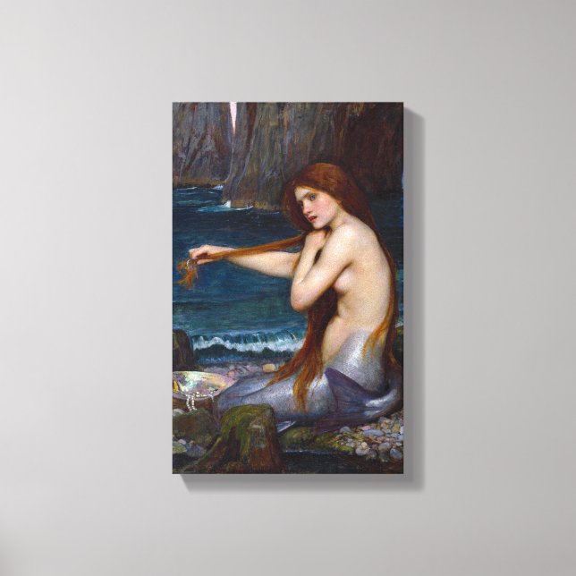 John William Waterhouse Mermaid Art Wrapped Canvas Print (Front)