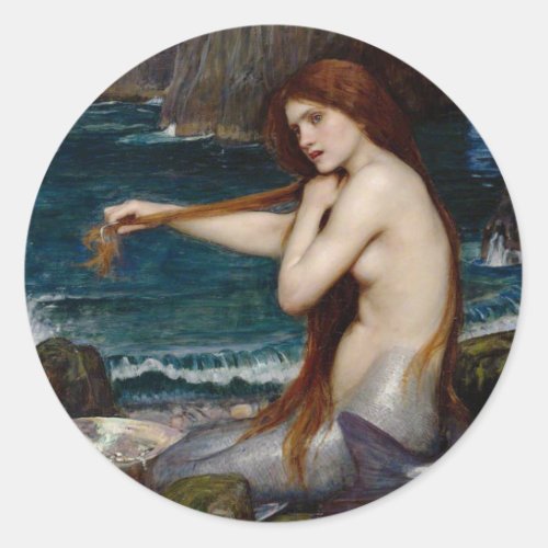 John William Waterhouse Mermaid Classic Round Sticker