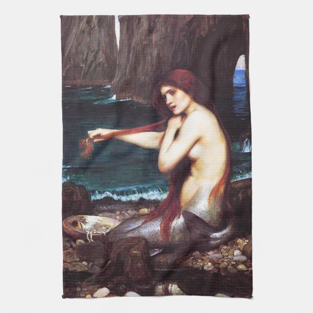 John William Waterhouse Mermaid Kitchen Towel (Vertical)