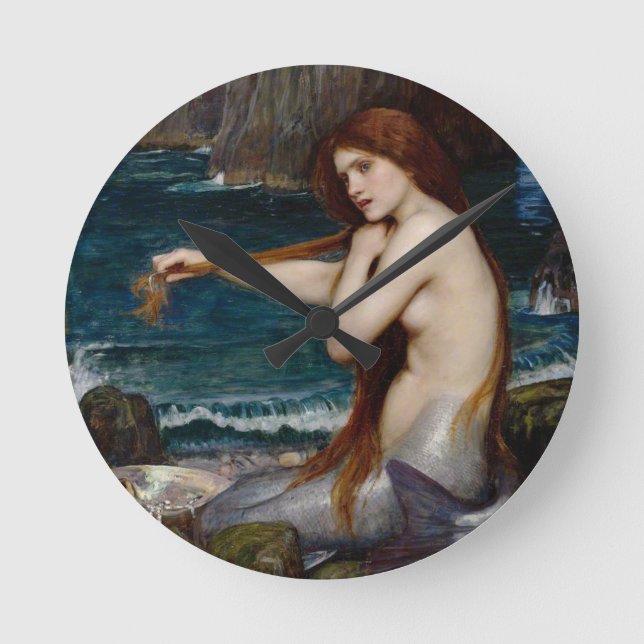 John William Waterhouse Mermaid Round Clock (Front)