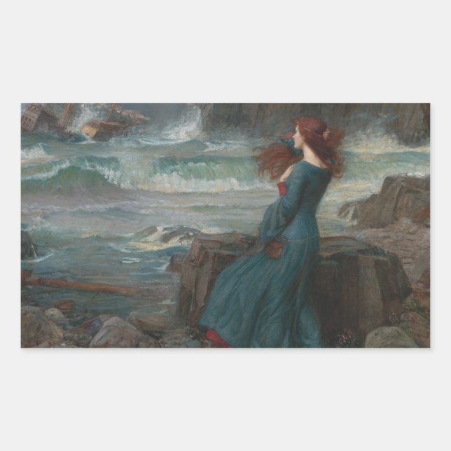 John William Waterhouse - Miranda - The Tempest Rectangular Sticker (Front)