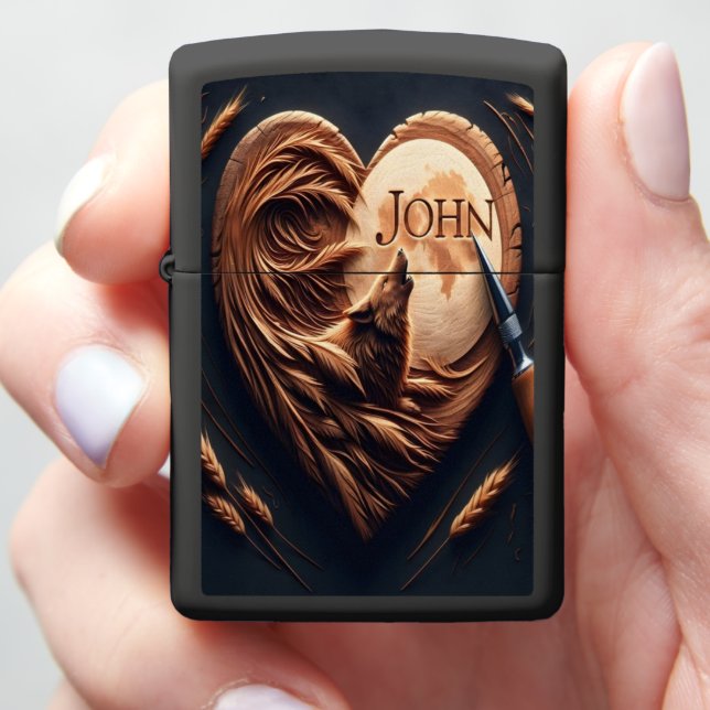 John Wolf's Heart Carving Zippo Lighter (In Hand)