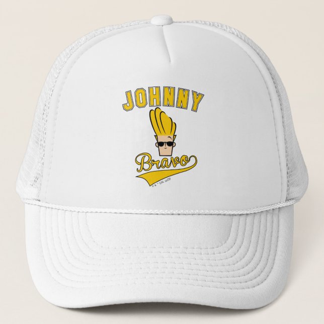 Johnny Bravo Collegiate Graphic Trucker Hat (Front)