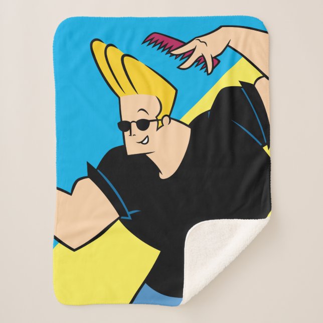 Johnny Bravo Combing Hair Sherpa Blanket (Front)