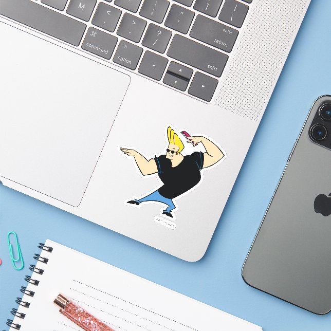 Johnny Bravo Combing Hair Sticker (Laptop w/ iPhone)