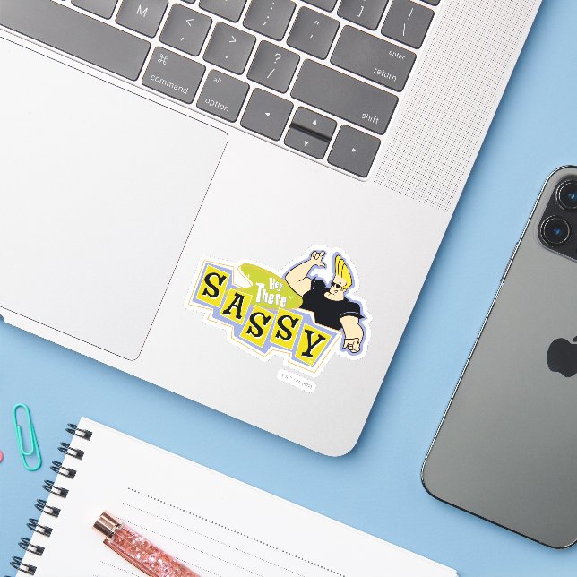 Johnny Bravo - Hey There Sassy Sticker (Laptop w/ iPhone)