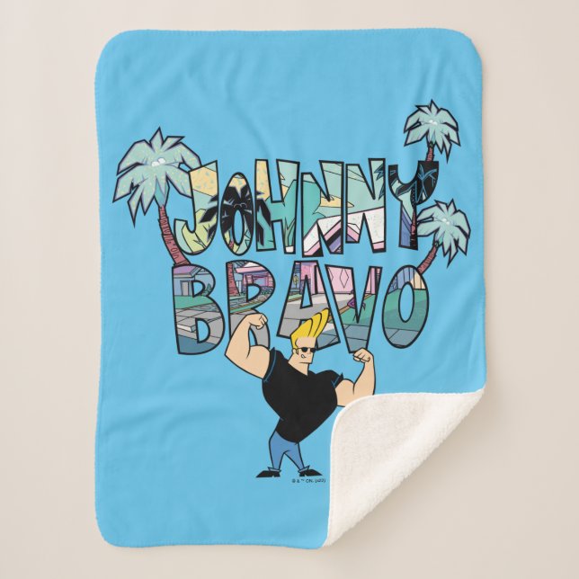 Johnny Bravo Palm Tree Name Sherpa Blanket (Front)