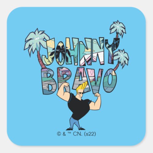 Johnny Bravo Palm Tree Name Square Sticker