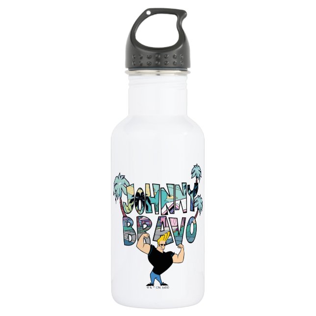 Johnny Bravo Palm Tree Name Stainless Steel Water Bottle (Front)