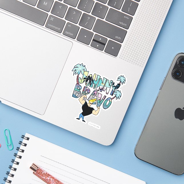 Johnny Bravo Palm Tree Name Sticker (Laptop w/ iPhone)
