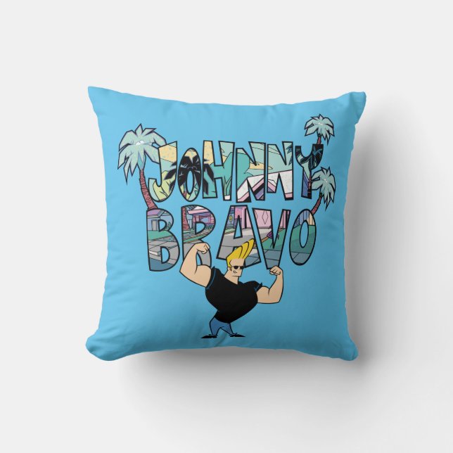 Johnny Bravo Palm Tree Name Throw Pillow (Front)