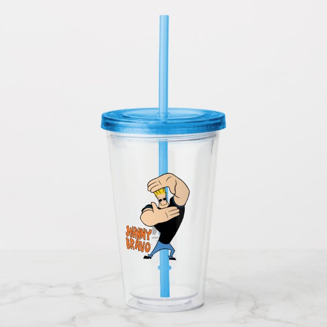 Johnny Bravo Picture Frame Pose Acrylic Tumbler (Front)