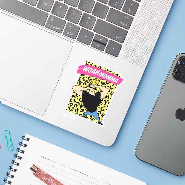 Johnny Bravo - Woah Momma Sticker (Laptop w/ iPhone)