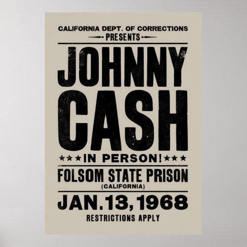 Johnny Cash Vintage Folsom Prison Concert Poster