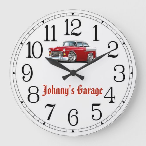 Johnnys Garage Red  White Classic Car Clock