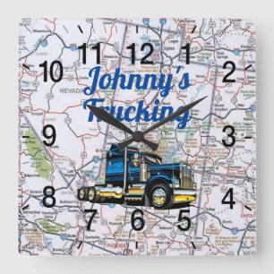 Johnny's Trucking Road Map Square Wall Clock