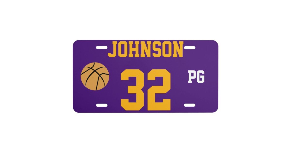 Johnson 32 Purple And Gold Basketball Template License Plate Zazzle Com