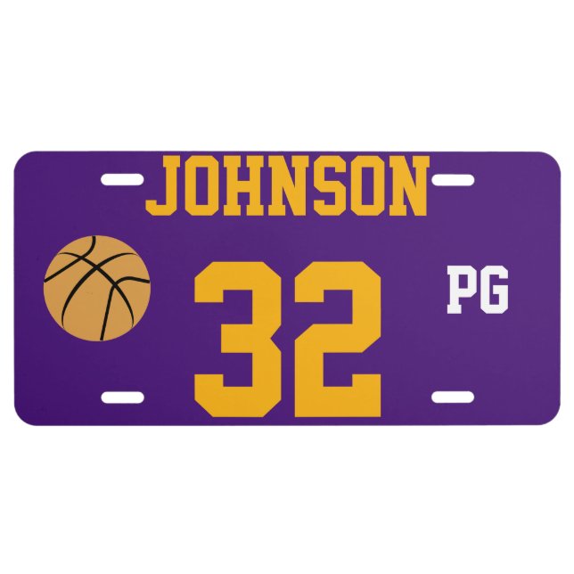 Johnson 32 Purple and Gold Basketball Template License Plate (Front)