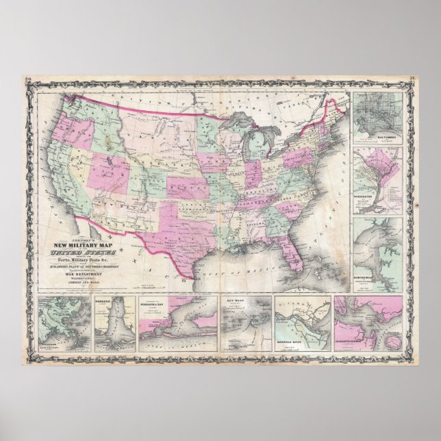 Johnson's Military Map of the United States Poster (Front)