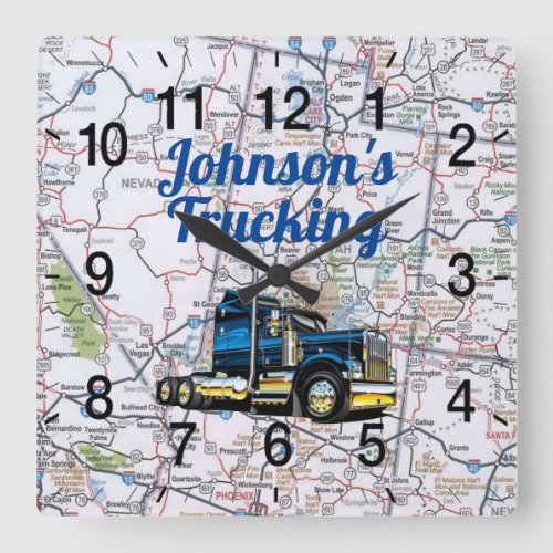 Johnsons Trucking Road Map Square Wall Clock