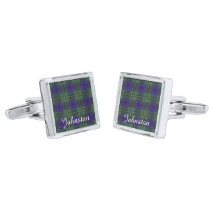 Johnston clan Plaid Scottish tartan Silver Cufflinks