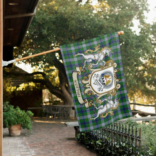 Johnston Dress Tartan Flag Clan Badge Lion Scottis (In SItu)