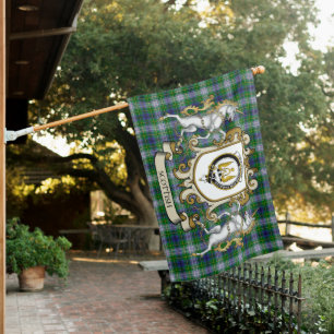 Johnston Dress Tartan Flag Clan Badge With Lion Sc