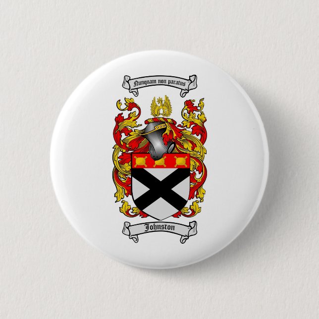 JOHNSTON FAMILY CREST -  JOHNSTON COAT OF ARMS PINBACK BUTTON (Front)