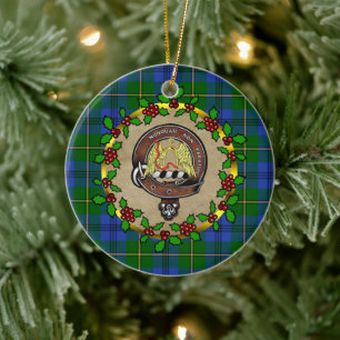 Johnstone Badge & Tartan Personalized Christmas Ceramic Ornament