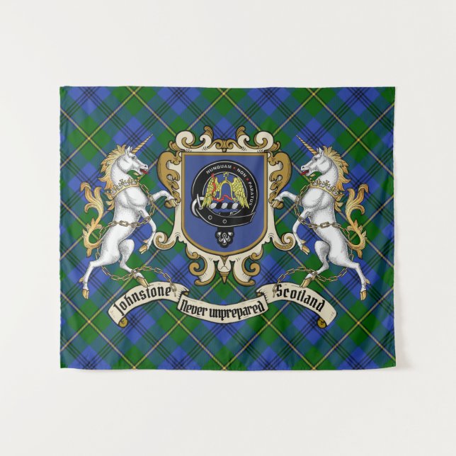 Johnstone Clan Badge & Unicorns w/Tartan  Tapestry (Front (Horizontal))