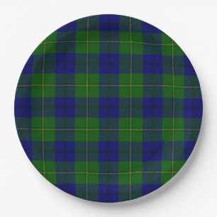 Johnstone tartan blue green plaid paper plates