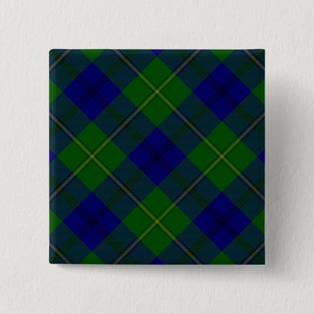 Johnstone tartan blue green plaid pinback button (Front)