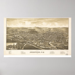 Johnstown New York 1888 Antique Panoramic Map Poster