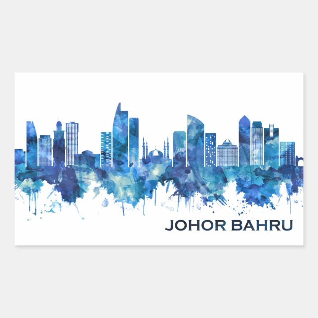Johor Bahru Malaysia Skyline Blue Rectangular Sticker (Front)