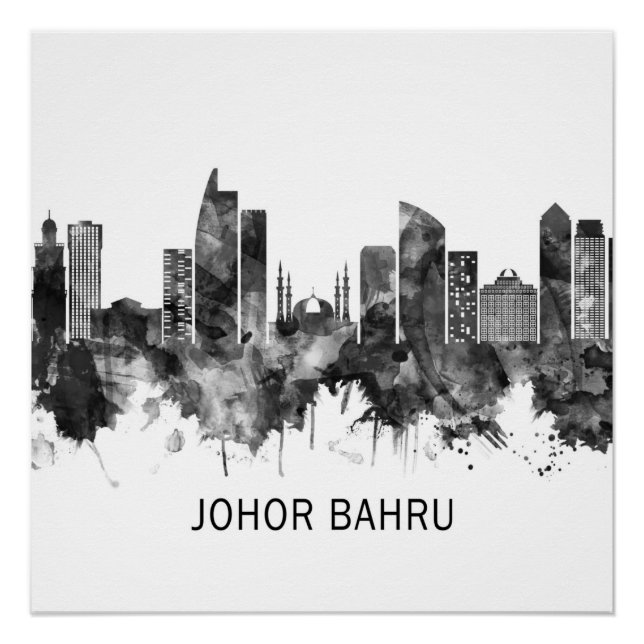 Johor Bahru Malaysia Skyline BW Poster (Front)