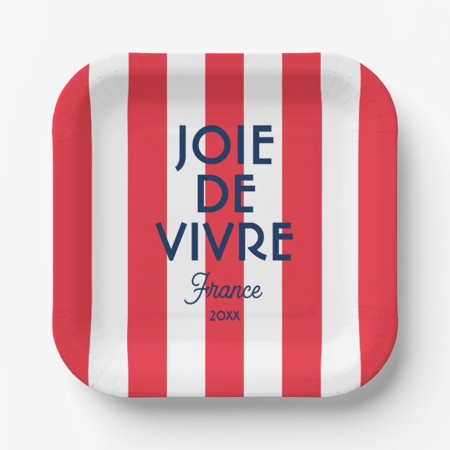 Joie De Vivre France Red Cabana Stripe French Paper Plates (Front)