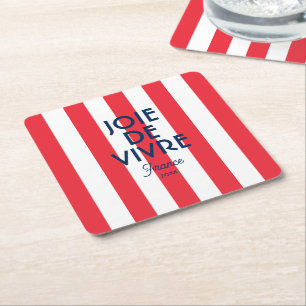 Joie De Vivre France Red Cabana Stripe French Square Paper Coaster