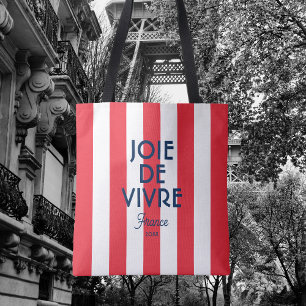 Joie De Vivre France Red Cabana Stripe French Tote Bag