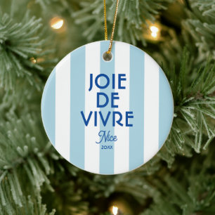 Joie De Vivre Nice Blue Cabana Stripe French Ceramic Ornament
