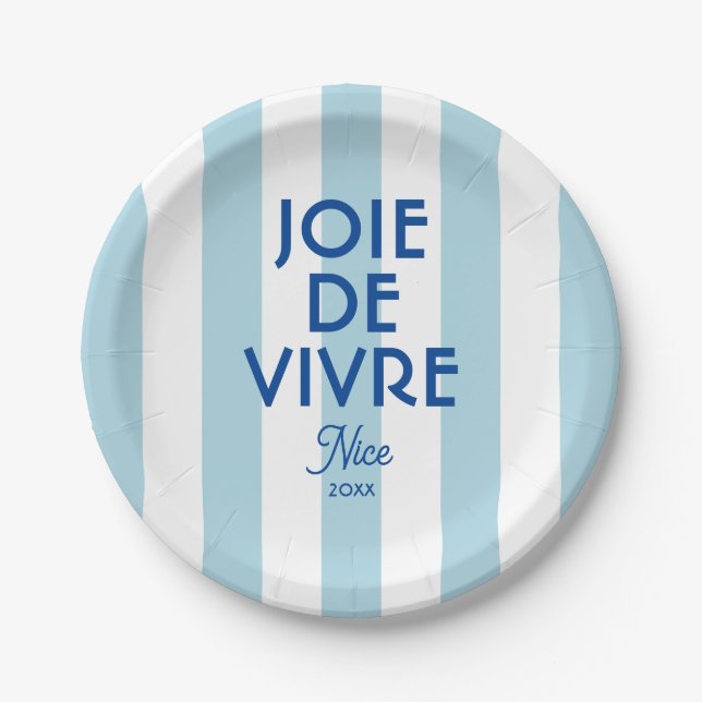 Joie De Vivre Nice Blue Cabana Stripe French Paper Plates (Front)