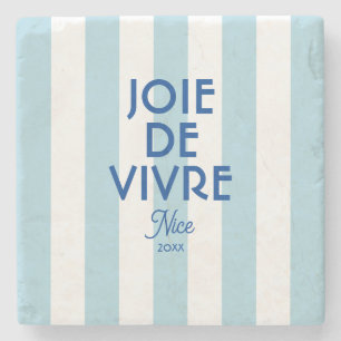 Joie De Vivre Nice Blue Cabana Stripe French Stone Coaster