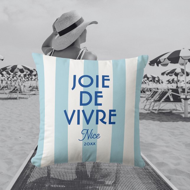 Joie De Vivre Nice Blue Cabana Stripe French Throw Pillow (Creator Uploaded)