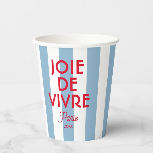 Joie De Vivre Paris French Blue Cabana Stripe Paper Cups (Front)