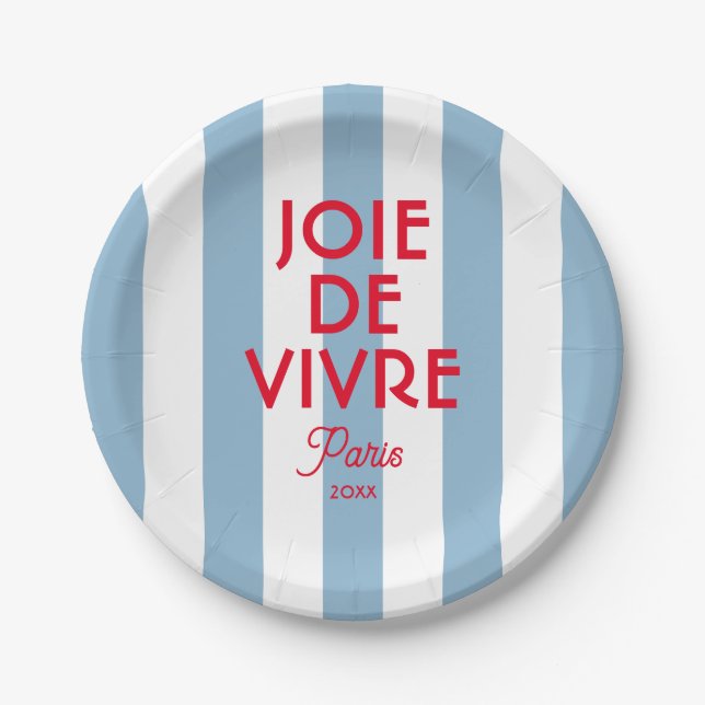Joie De Vivre Paris French Blue Cabana Stripe Paper Plates