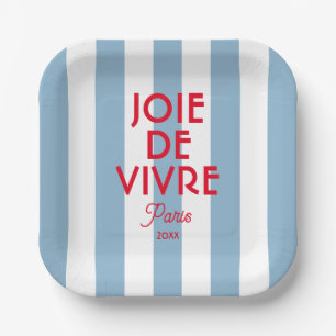 Joie De Vivre Paris French Blue Cabana Stripe Paper Plates